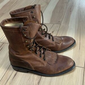 Boulet Women's Leather Cowboy Kiltie Western Packer Sole Boots Brown Sz 6.5